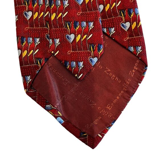 Ermenegildo Zegna Necktie Red Floral Tie 100% Silk Italy 60x3.5 - Picture 4 of 6